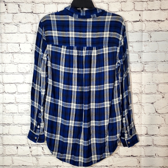 American Eagle Outfitters Blue Boyfriend Fit Flannel Long Sleeve Shirt Size M - Picture 6 of 11